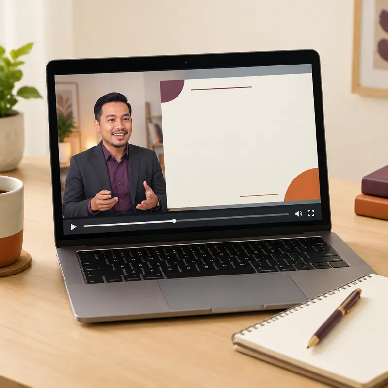 Laptop memainkan rakaman webinar latihan
